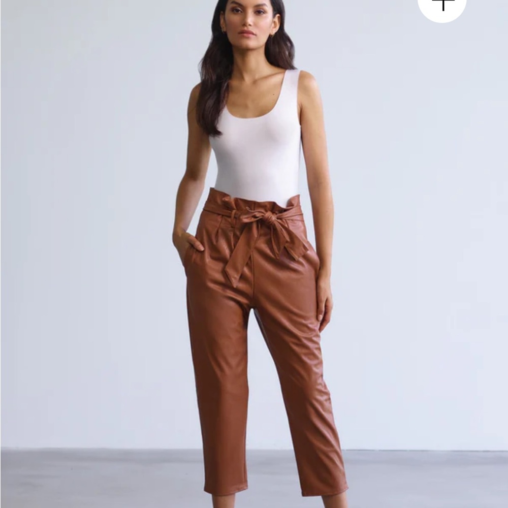 Brown Faux Leather Paper Bag Pants XS